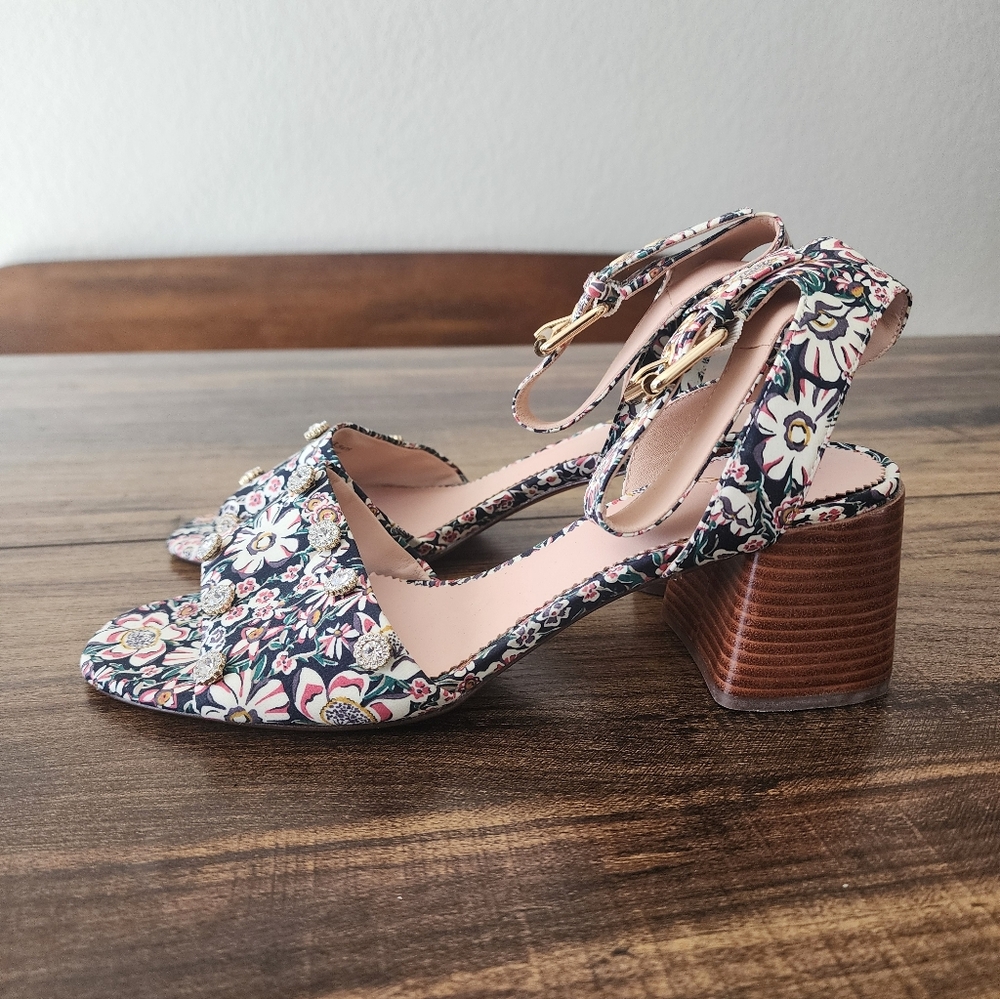 J. CREW Size 8 Penny Block Heel Sandals with Gemstones Liberty Floral